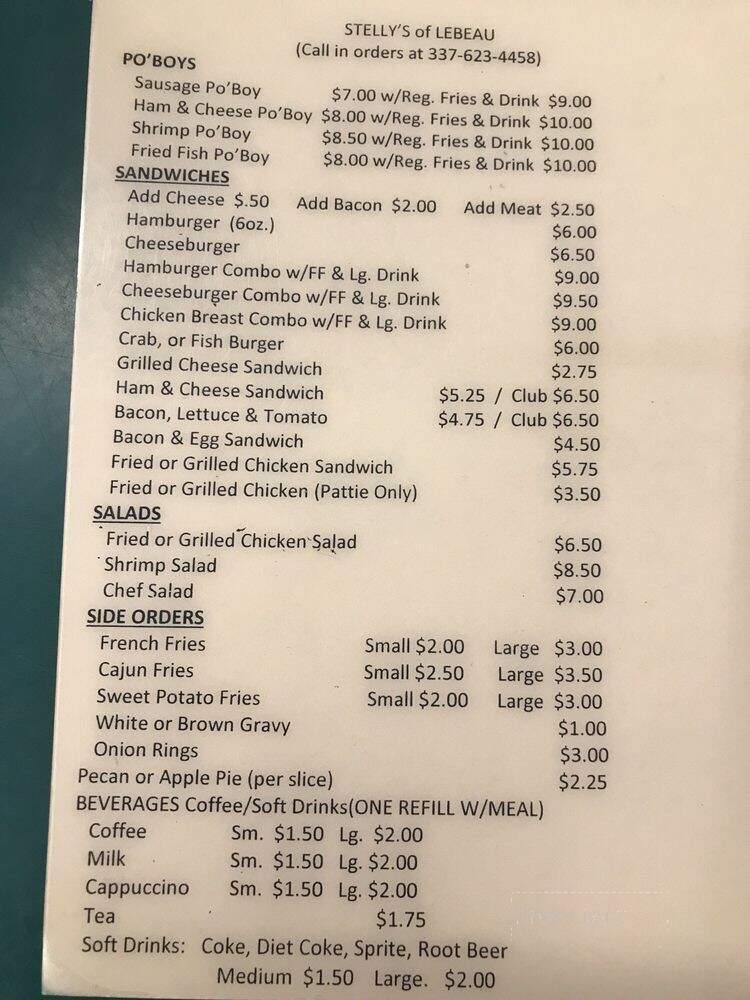 Stelly's - Melville, LA menu_pic