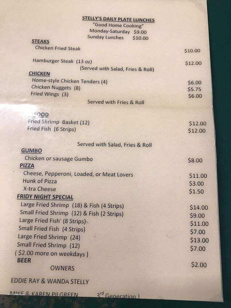 Stelly's - Melville, LA menu_pic
