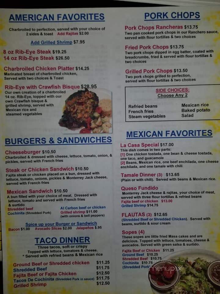 La Casa Mexican Restaurant - Larose, LA menu_pic