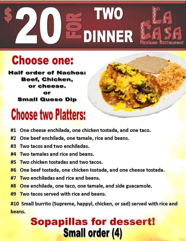 La Casa Mexican Restaurant - Larose, LA menu_pic