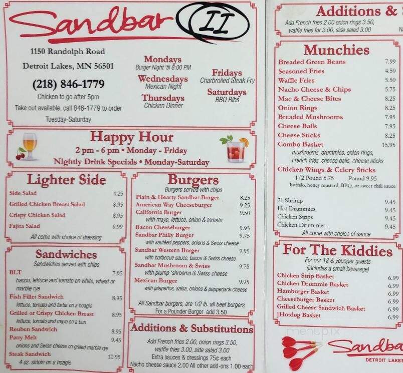 Sandbar II - Detroit Lakes, MN menu_pic