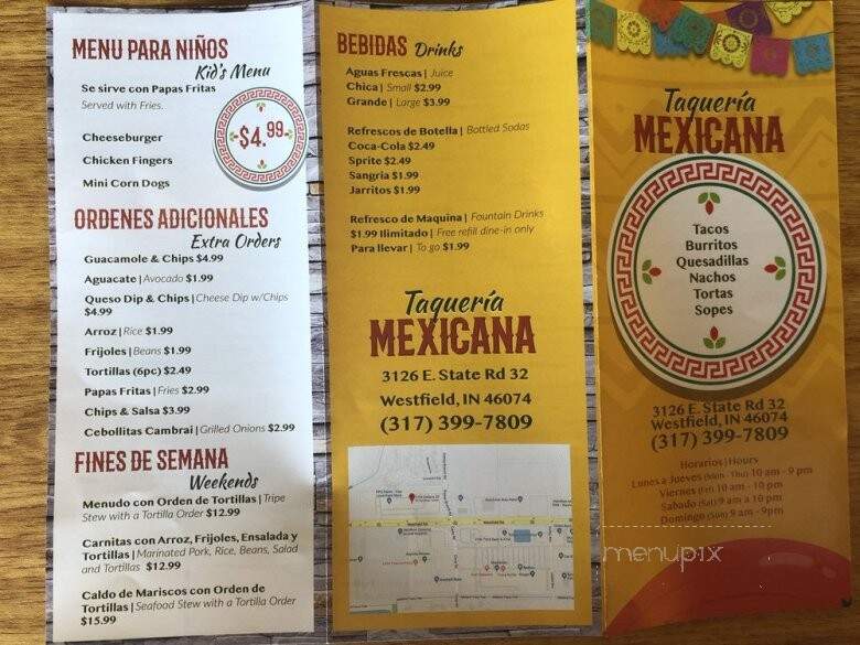 Taqueria Mexicana - Westfield, IN menu_pic