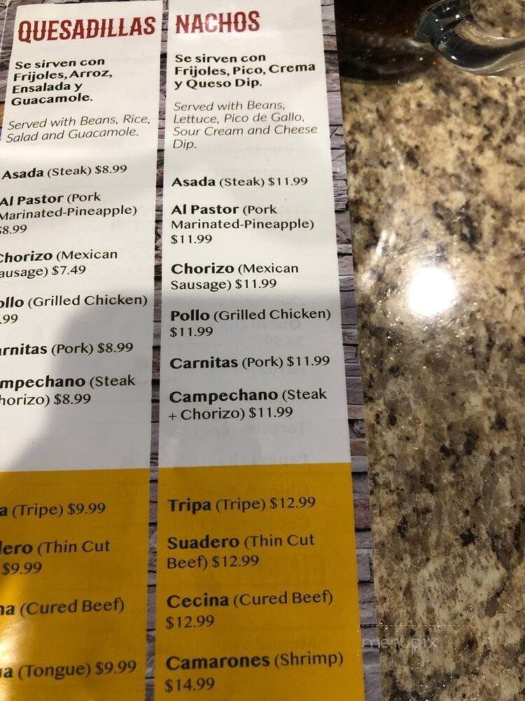 Taqueria Mexicana - Westfield, IN menu_pic