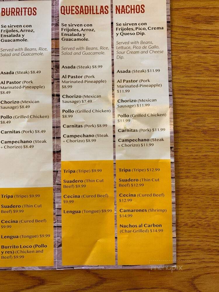 Taqueria Mexicana - Westfield, IN menu_pic