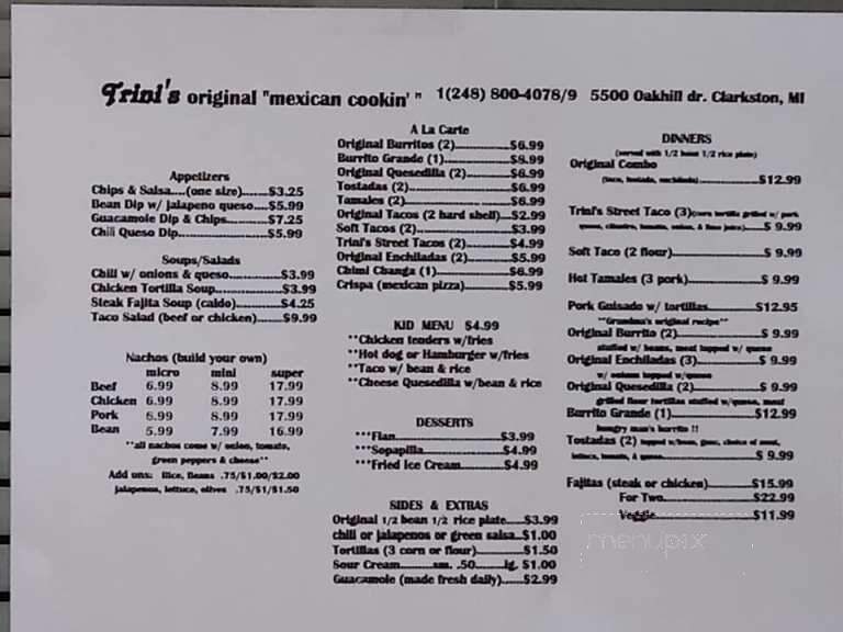 Trini's Mexican Grill - Clarkston, MI menu_pic