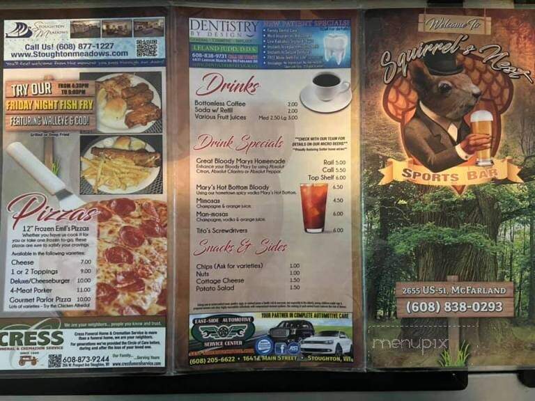 Squirrel's Nest - Mc Farland, WI menu_pic
