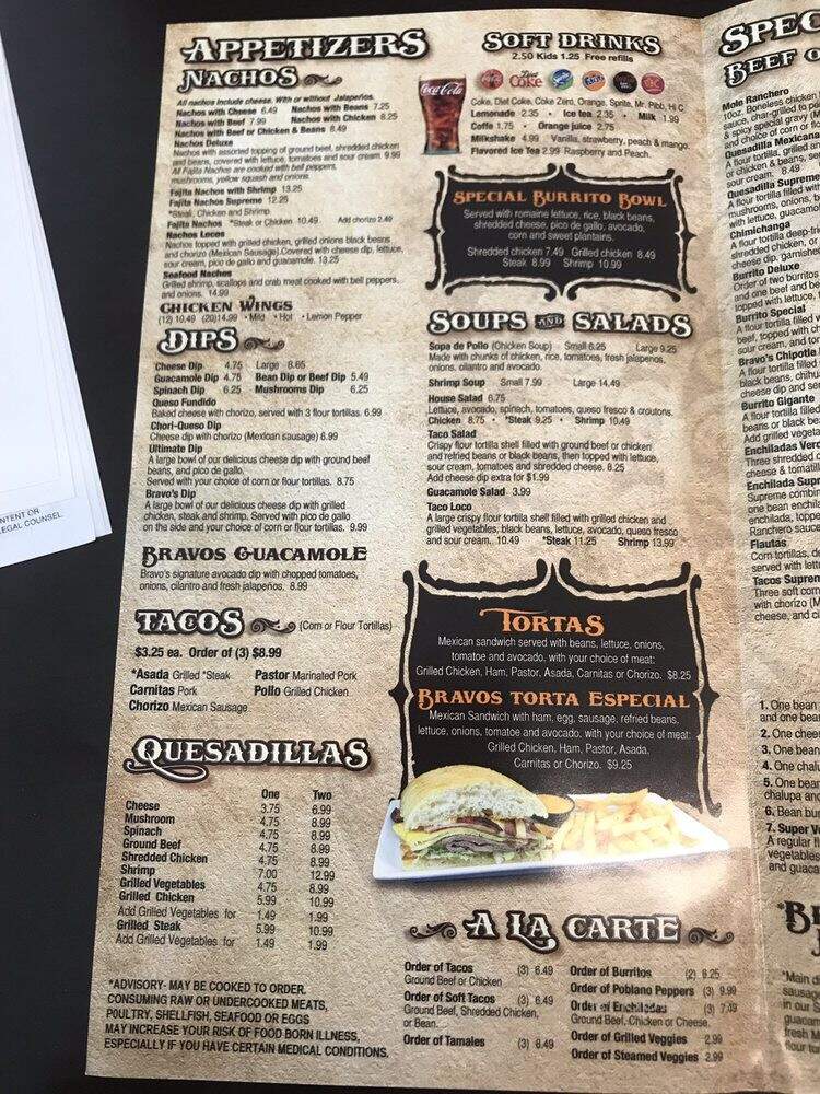 Bravo's Cantina & Grill - Sugar Hill, GA menu_pic