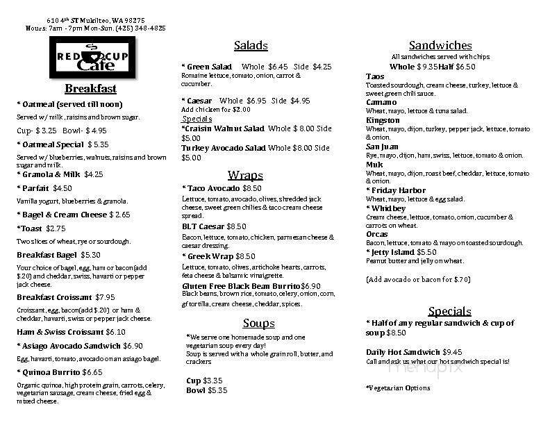 Red Cup Cafe - Mukilteo, WA menu_pic