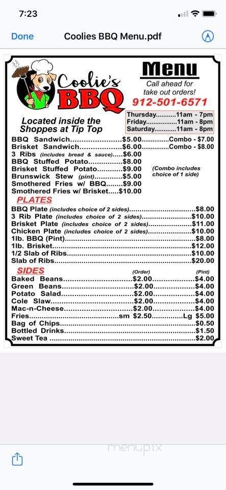 Coolie's Smokehouse - Douglas, GA menu_pic