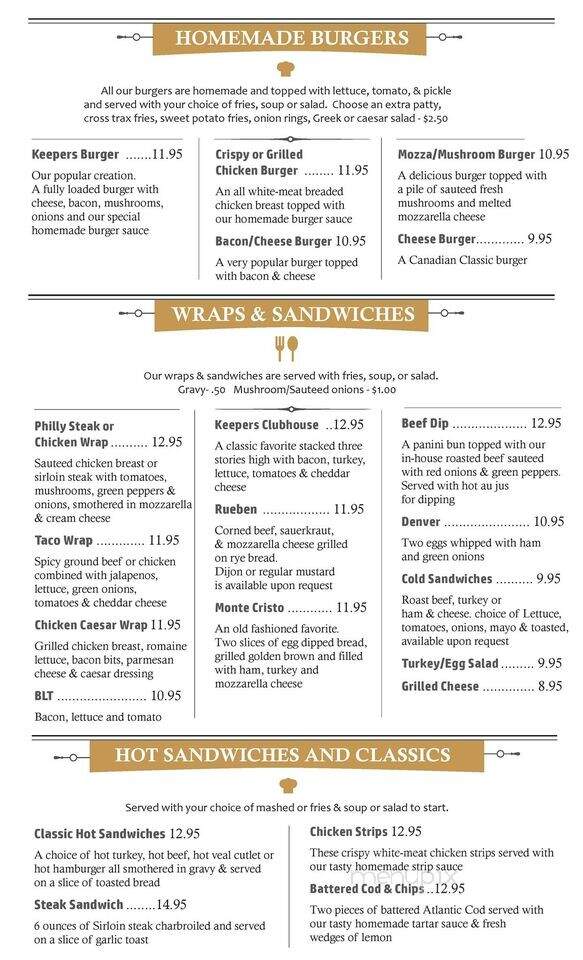 Keeper's Restaurant & Lounge - Davidson, SK menu_pic