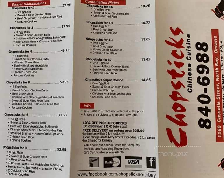 Chopsticks Take-Out & Catering - North Bay, ON menu_pic