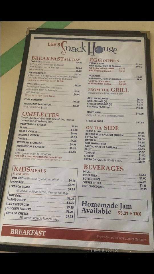 Lee's Snack House - Sarnia, ON menu_pic