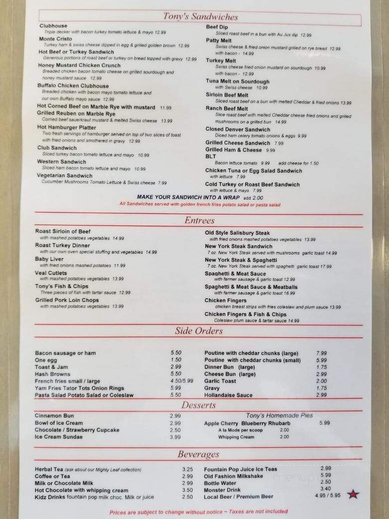 Tonys Place Restaurant - Abbotsford, BC menu_pic