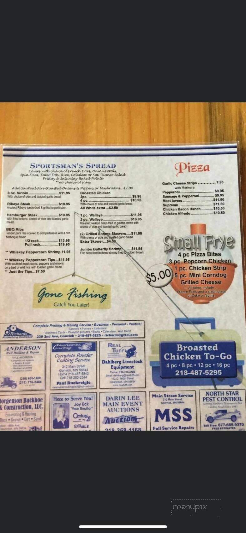 Sportsman Lodge - Gonvick, MN menu_pic