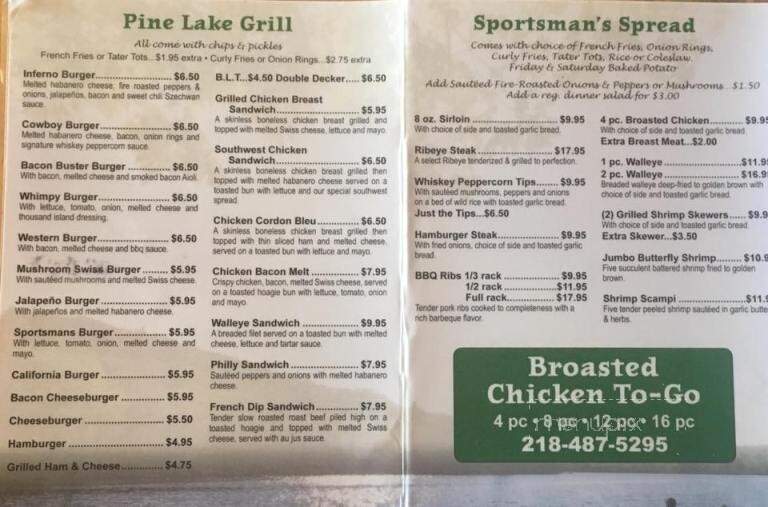 Sportsman Lodge - Gonvick, MN menu_pic
