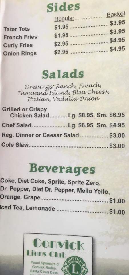Sportsman Lodge - Gonvick, MN menu_pic