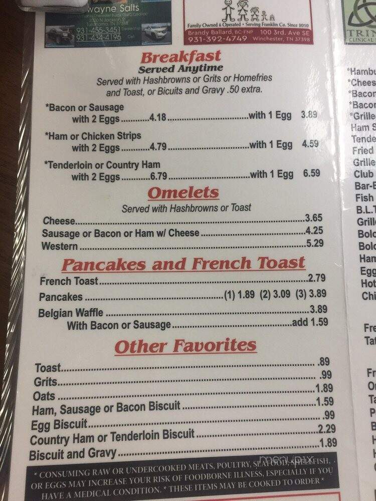 Emma's Family Restaurant - Manchester, TN menu_pic