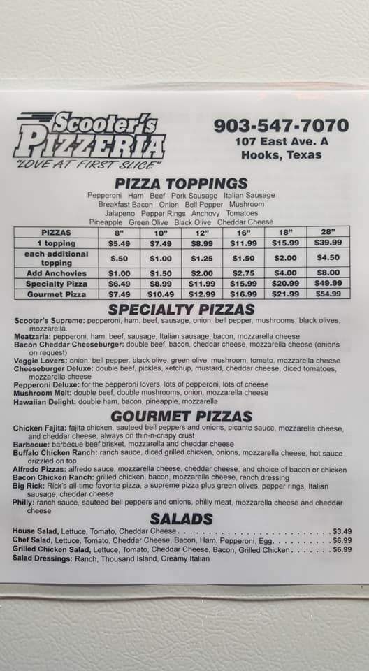 Scooter's Pizzeria - Hooks, TX menu_pic