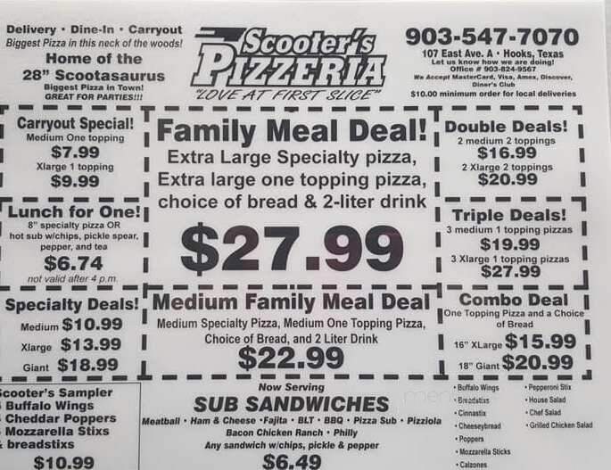 Scooter's Pizzeria - Hooks, TX menu_pic