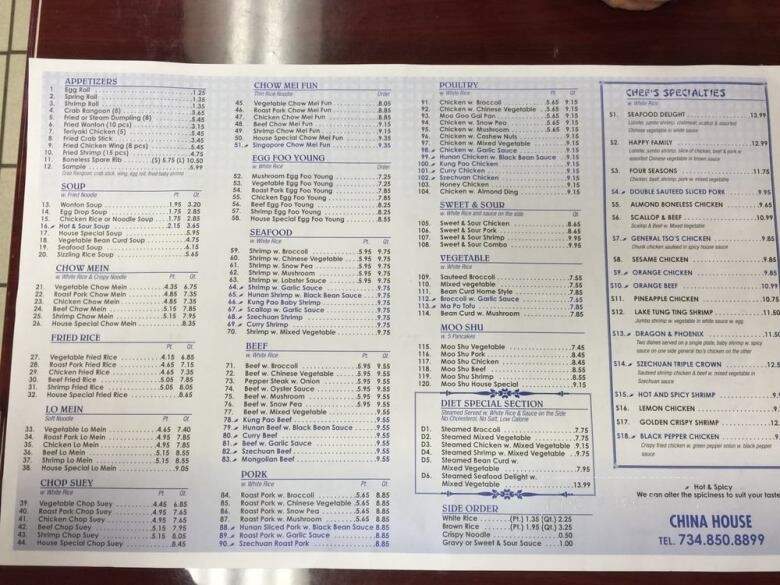 China House - Temperance, MI menu_pic