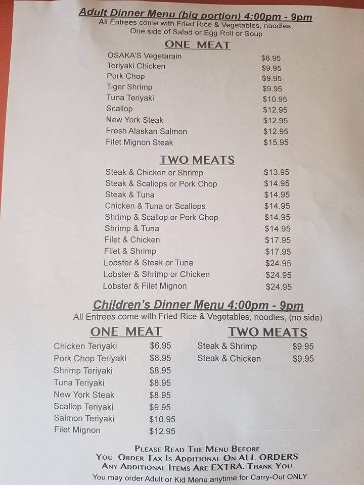 Osaka Japanese Steak and Lobster House - Newport, TN menu_pic