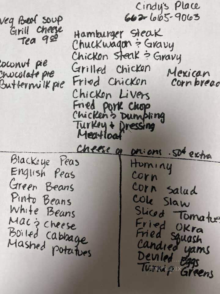 Cindy's Place - Corinth, MS menu_pic