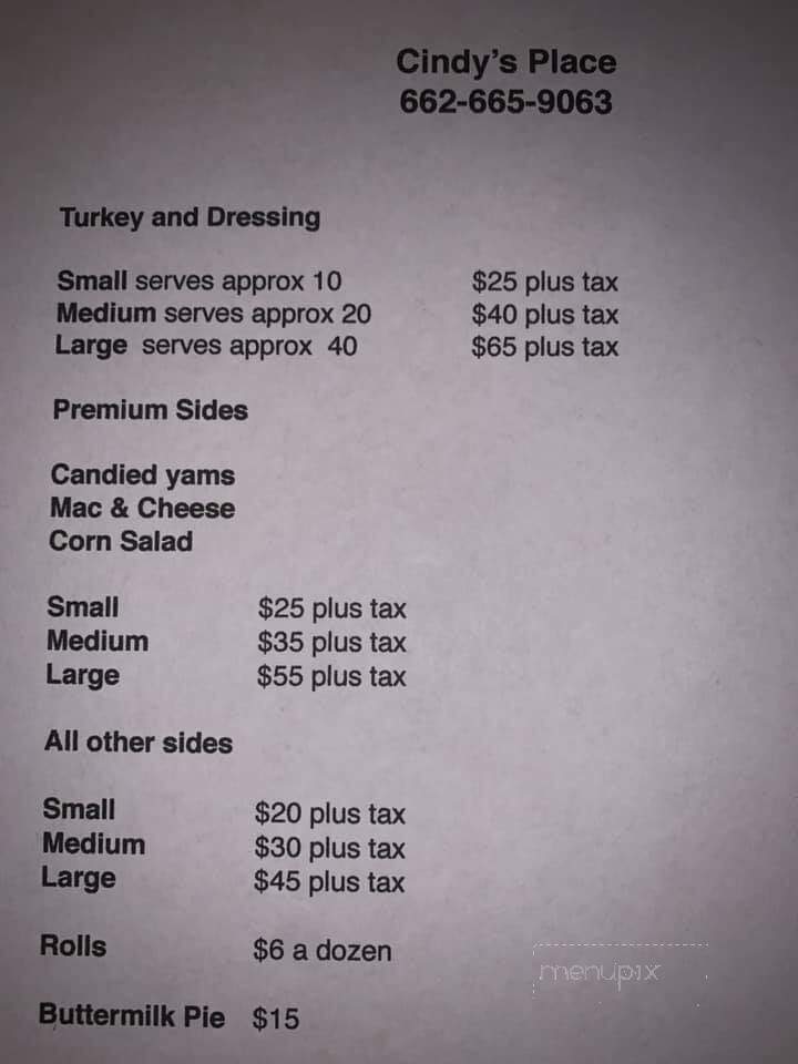 Cindy's Place - Corinth, MS menu_pic