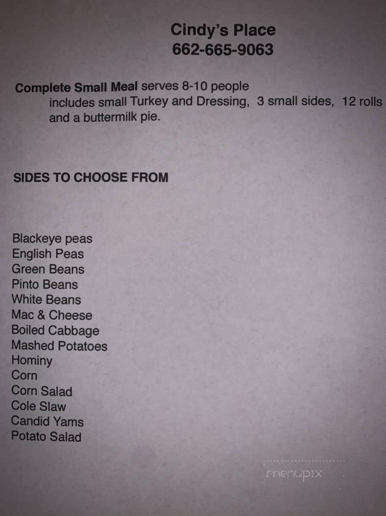 Cindy's Place - Corinth, MS menu_pic