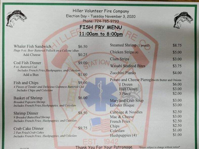 Hiller Volunteer Fire Dept Soc - Hiller, PA menu_pic