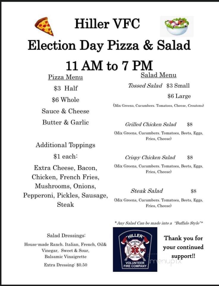 Hiller Volunteer Fire Dept Soc - Hiller, PA menu_pic