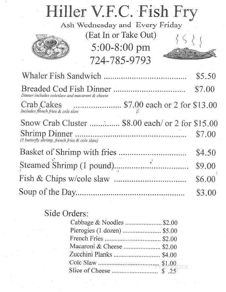Hiller Volunteer Fire Dept Soc - Hiller, PA menu_pic