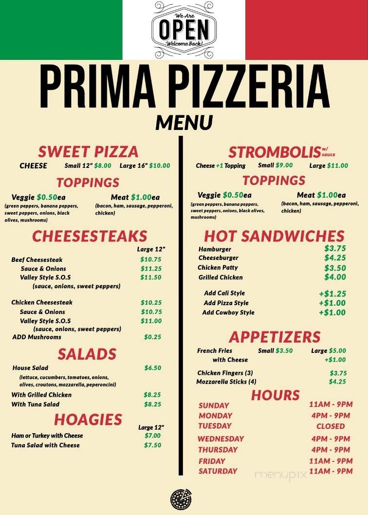 Prima Pizzeria Restaurant - Valley View, PA menu_pic