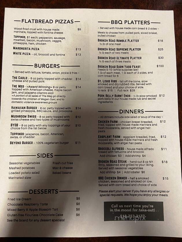 Broken Road BBQ and Bar - Schaghticoke, NY menu_pic