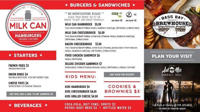 Milk Can Hamburgers and Frozen Custard - Muskego, WI menu_pic