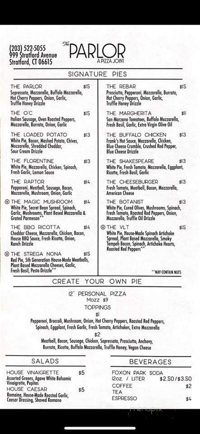 The Parlor - Stratford, CT menu_pic