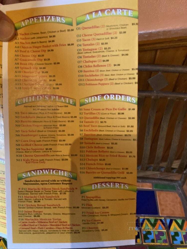 Mariachi's Mexican Restaurant - Manning, SC menu_pic