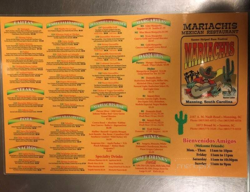 Mariachi's Mexican Restaurant - Manning, SC menu_pic