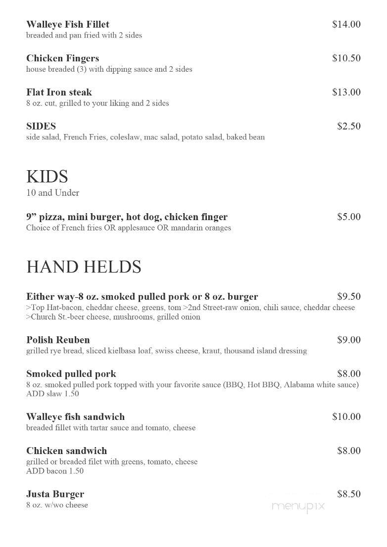 Top Hat - Sunbury, PA menu_pic