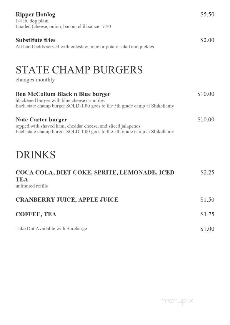 Top Hat - Sunbury, PA menu_pic