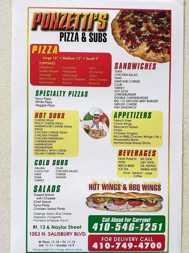 Ponzetti's Pizza & Subs - Salisbury, MD menu_pic
