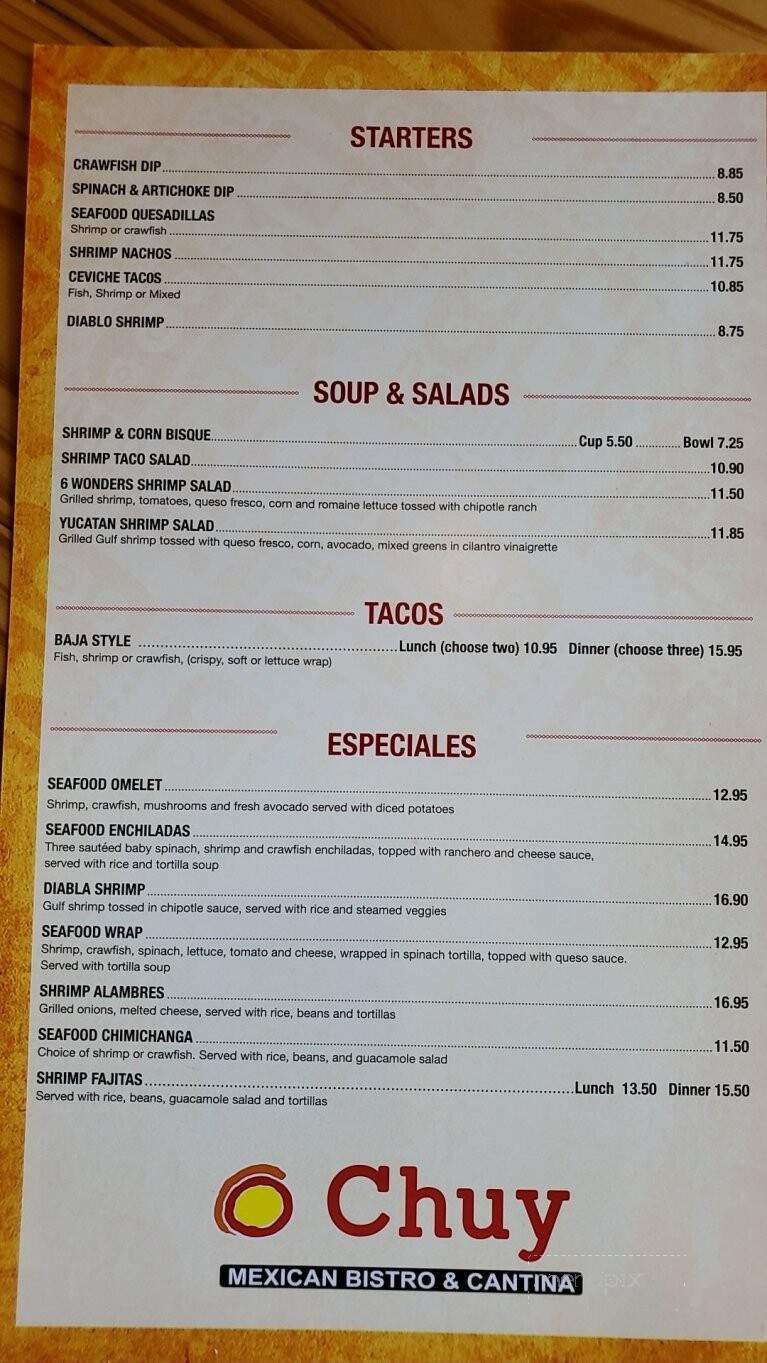 Chuy Mexican Bistro & Cantina - Mandeville, LA menu_pic
