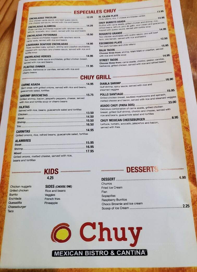Chuy Mexican Bistro & Cantina - Mandeville, LA menu_pic