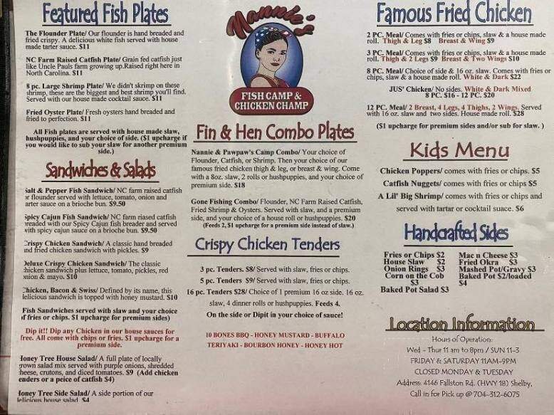 Nannie's Fish Camp & Chicken Champ - Shelby, NC menu_pic