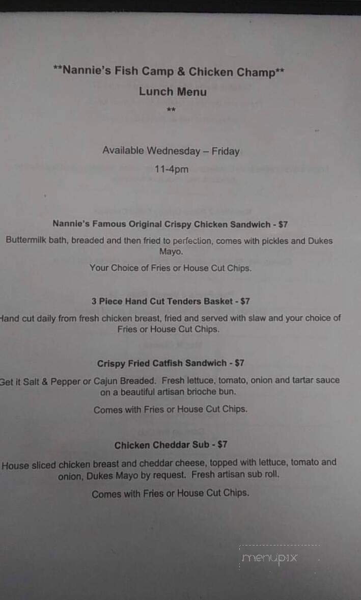 Nannie's Fish Camp & Chicken Champ - Shelby, NC menu_pic