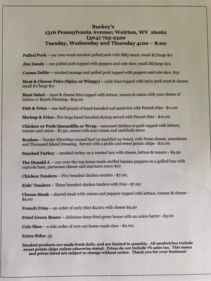 Buckey's - Weirton, WV menu_pic