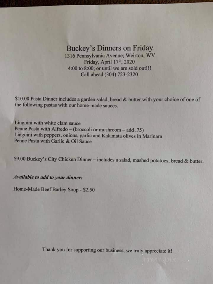 Buckey's - Weirton, WV menu_pic