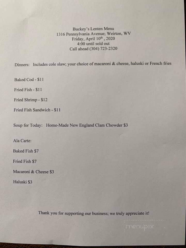 Buckey's - Weirton, WV menu_pic