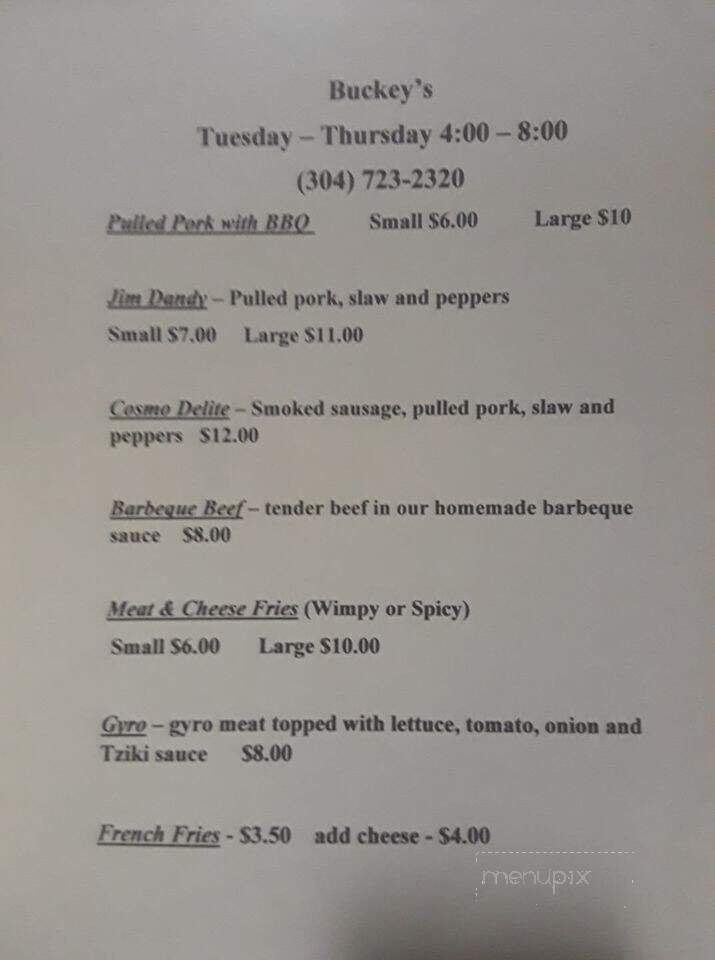 Buckey's - Weirton, WV menu_pic