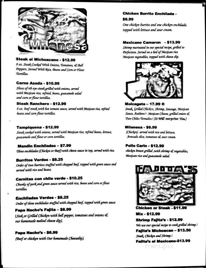 El Mexicana - Advance, MO menu_pic