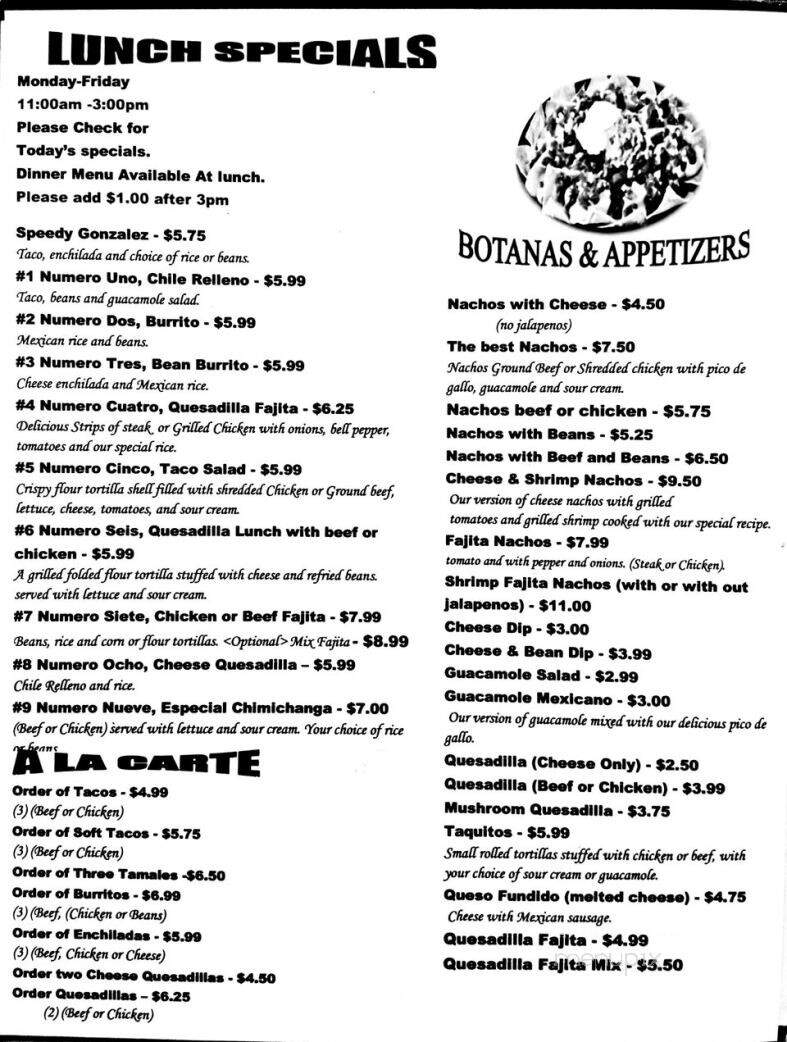 El Mexicana - Advance, MO menu_pic